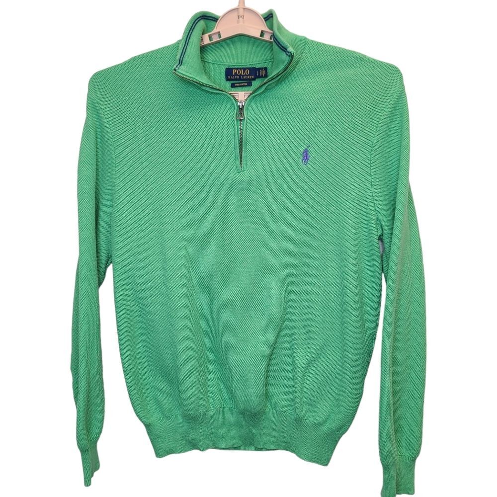 Polo Ralph Lauren Men's L Pima Cotton Zip Textured Pullover L/S Sweater Green